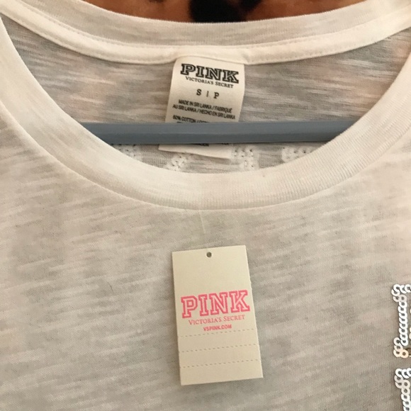 💞NWT! VS PINK Bling Football Tee Black Orchid💞 - Picture 3 of 5